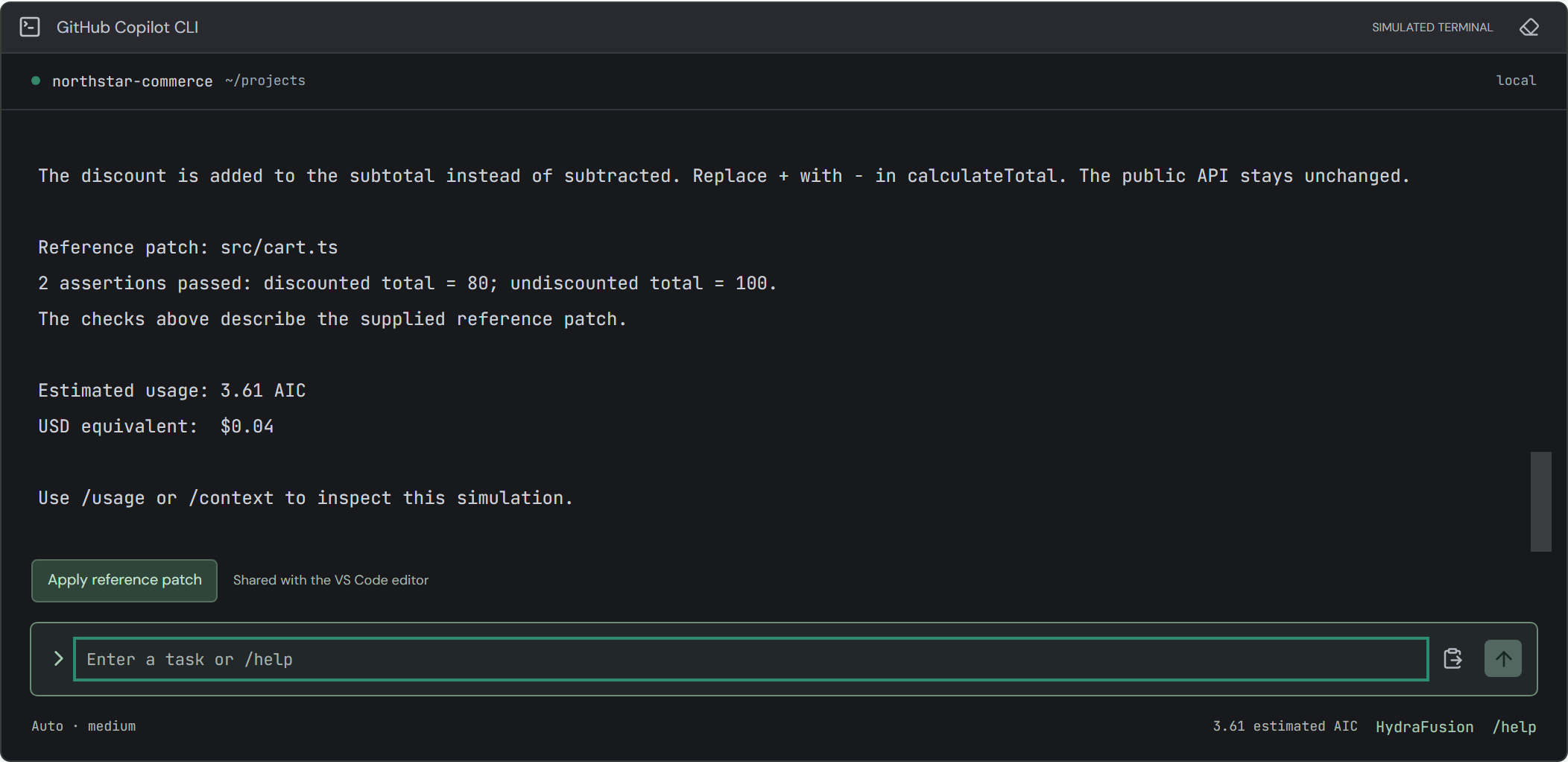 Manual route example: /usage shows three runs because the file-scoped prompt also executed a request.