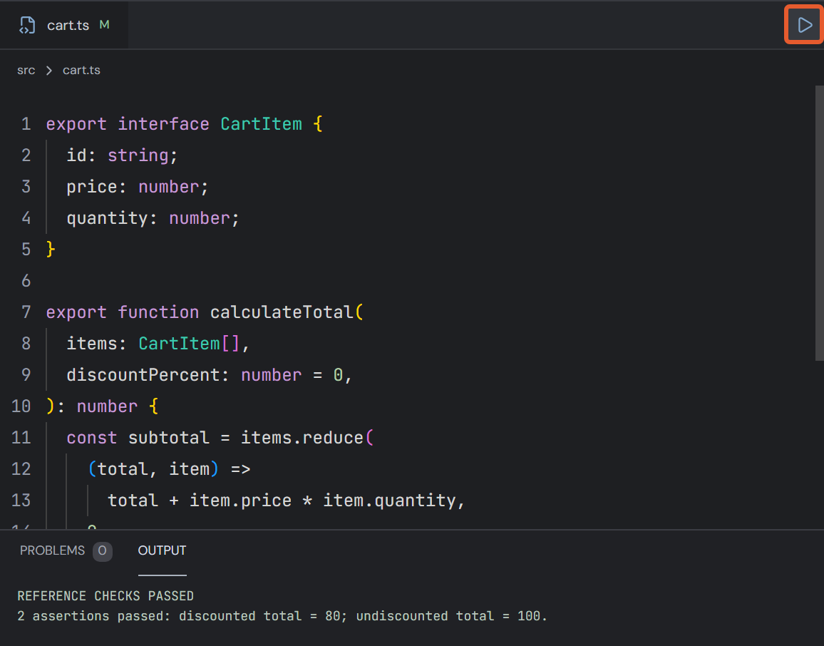2. Run reference checks in the editor tab bar; read OUTPUT below.