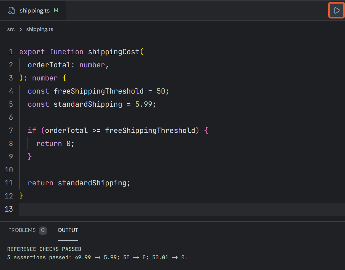 Reference patch applied; OUTPUT shows the expected assertions.