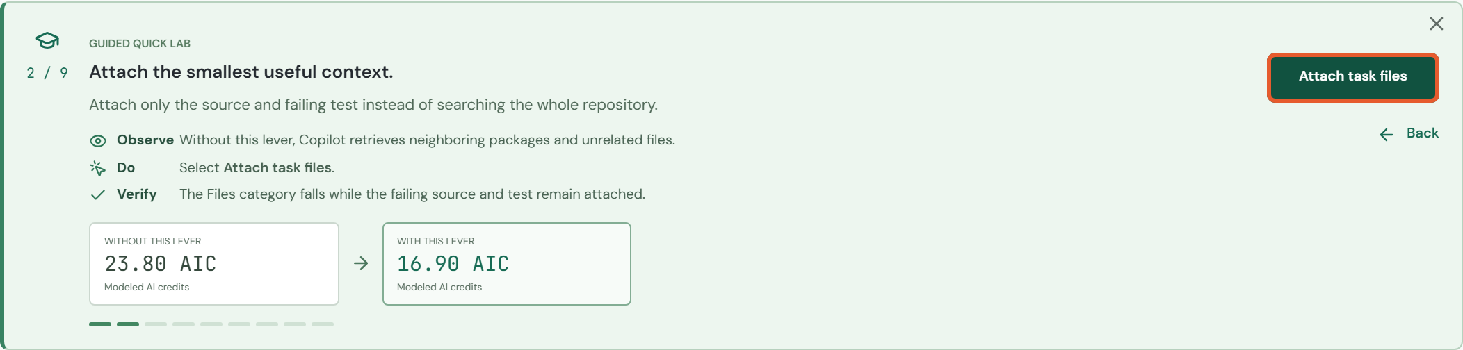 Guided route: task 2 / 9, before clicking Attach task files.