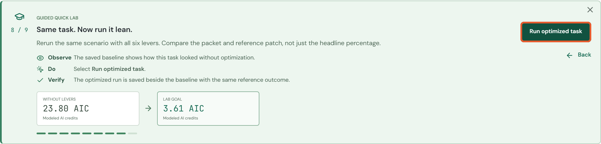Task 8 / 9: Run optimized task.